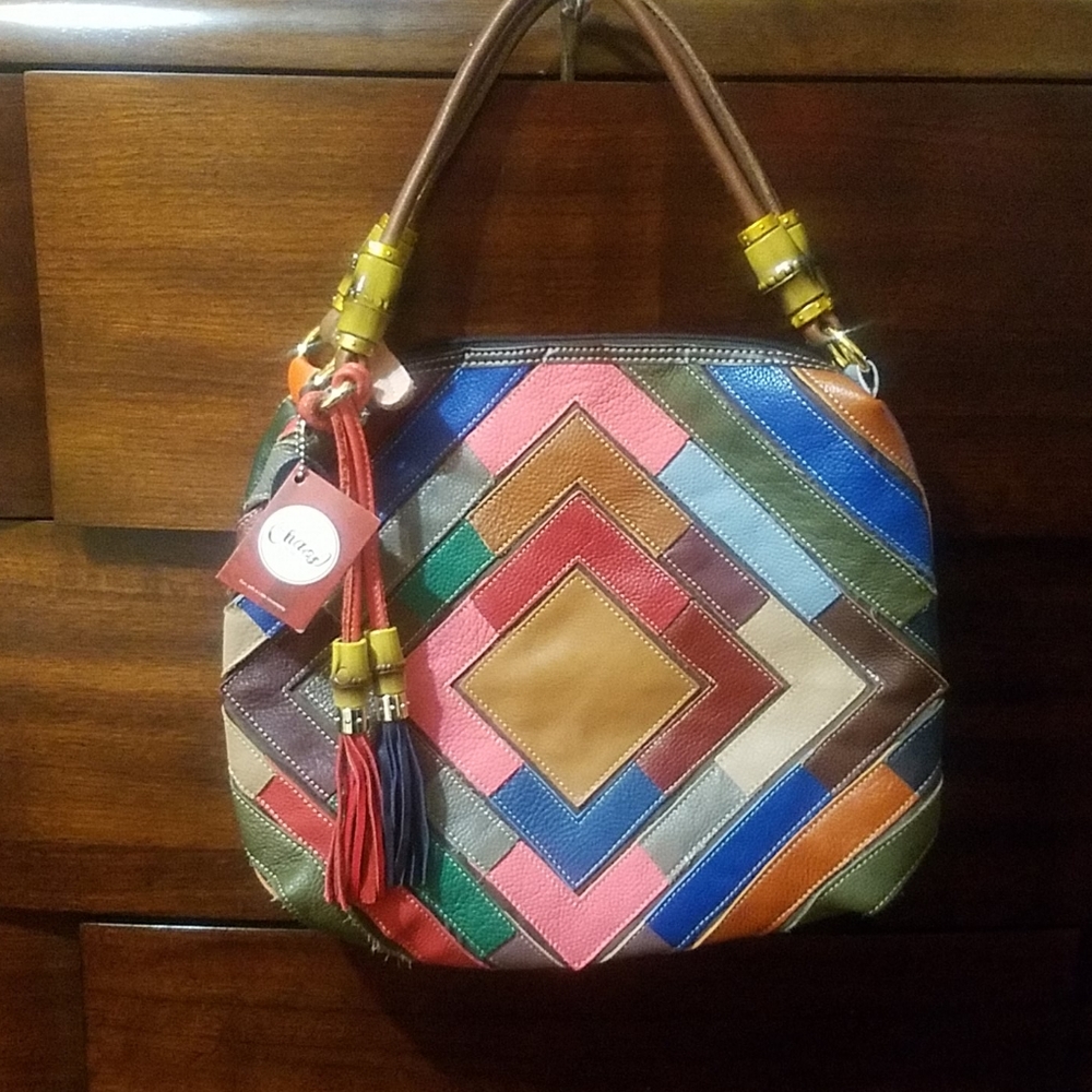 Chaos Multi Color Leather Bag w/ Shoulder Strap